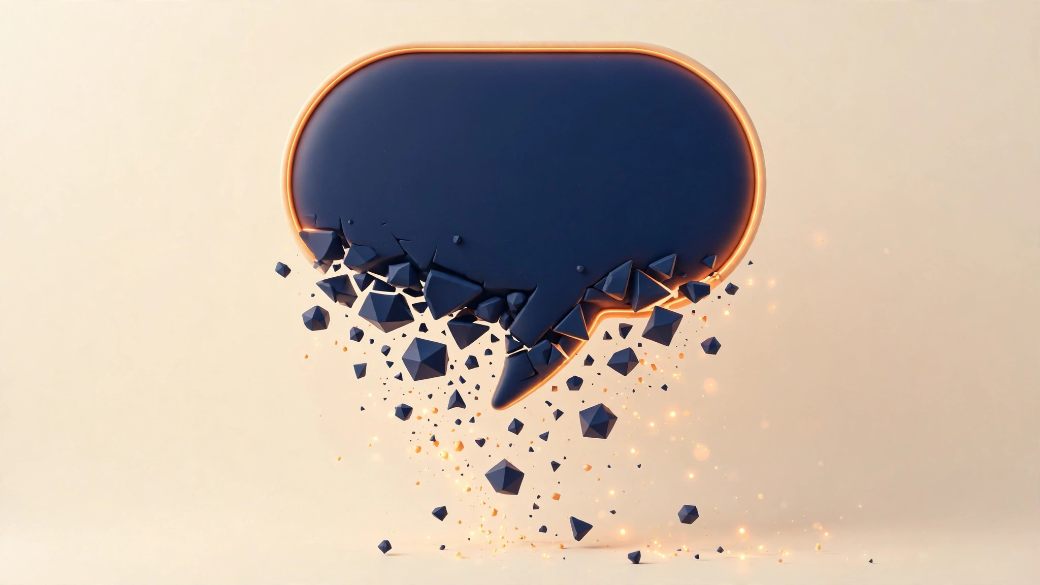 Ilustrasi balon percakapan navy yang pecah menjadi fragmen